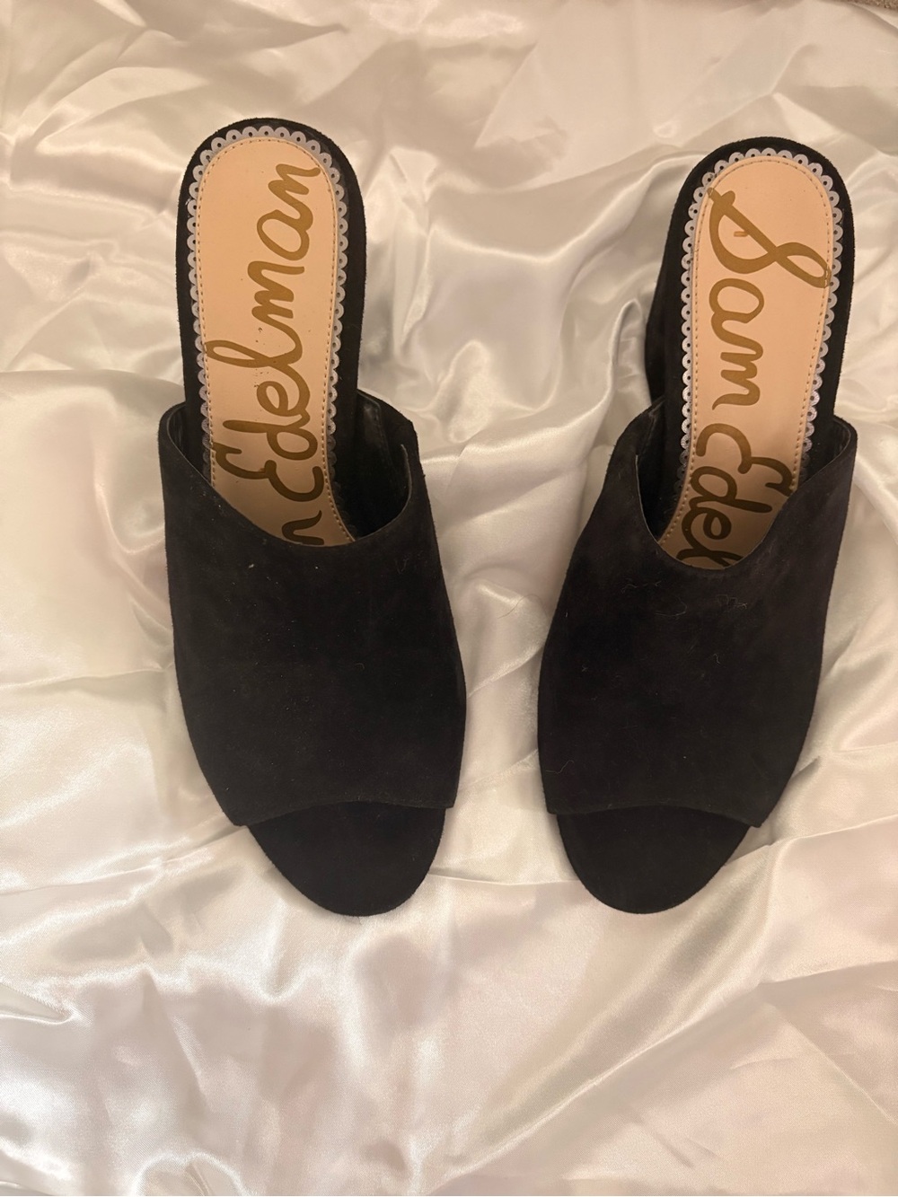 Sam Edelman Black Open-Toe Suede Slide Mules